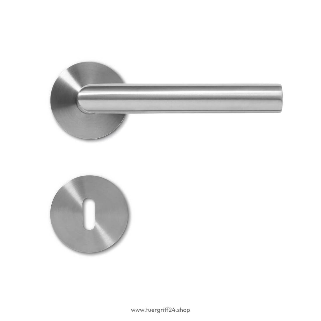 Griffwelt Türgriff Ferrara Flat Round Edelstahl matt BB Buntbart mit 3 mm Magnetrosette Draufsicht