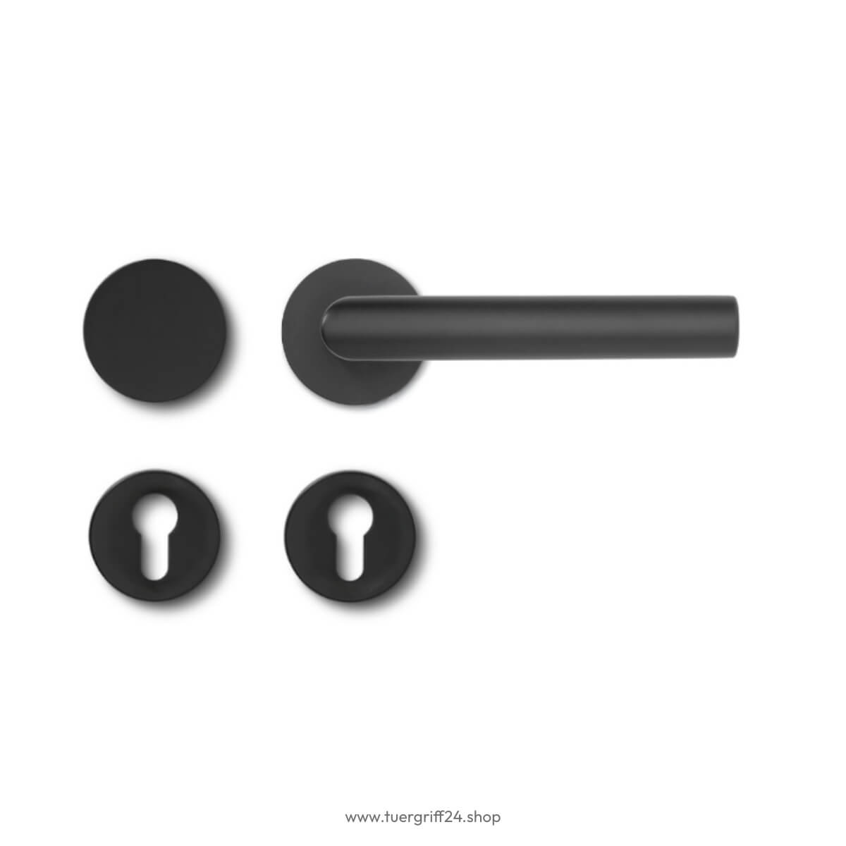 Griffwelt Türgriff Ferrara Flat Round Schwarz RAL 9005 Wechselgarnitur DIN rechts Draufsicht